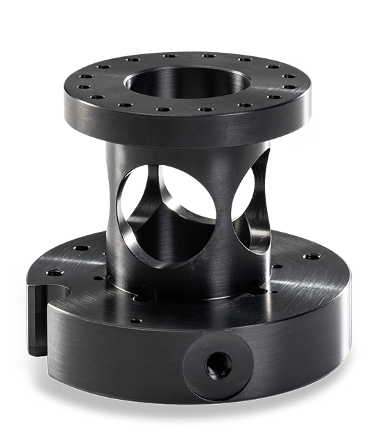 One shiny black machined part.