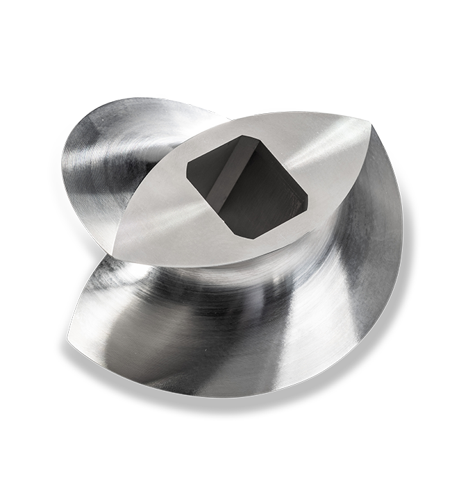 One shiny silver machined part.