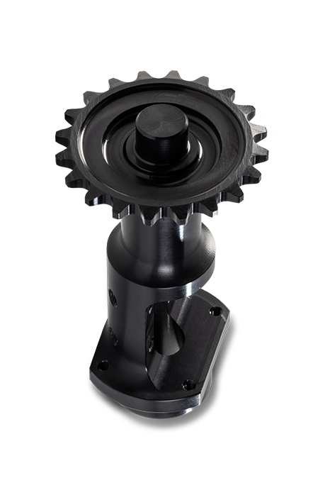 One shiny black machined part.