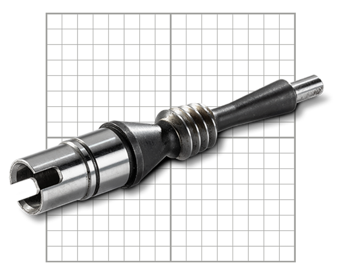 One shiny silver and black machined part.